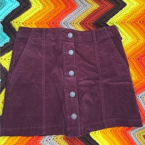 Forever 21 Burgundy Corduroy Button Front Mini Skirt